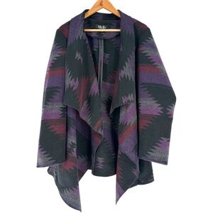 Purple and‎ Black Geometric Poncho Sweater